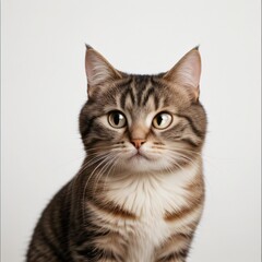 Obraz premium Adorable Tabby Cat Sitting on White Background