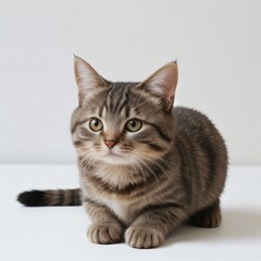 Obraz premium Adorable Tabby Cat Sitting on White Background