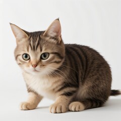 Fototapeta premium Adorable Tabby Cat Sitting on White Background