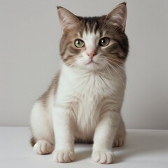 Adorable Tabby Cat Sitting on White Background