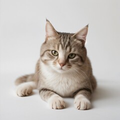 Obraz premium Adorable Tabby Cat Sitting on White Background