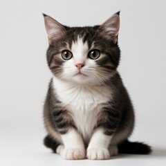 Adorable Tabby Cat Sitting on White Background