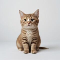 Obraz premium Adorable Tabby Cat Sitting on White Background
