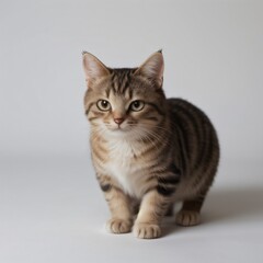 Obraz premium Adorable Tabby Cat Sitting on White Background