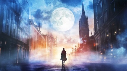 Shadowy figure in a gothic alley