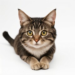 Obraz premium Adorable Tabby Cat Sitting on White Background