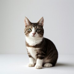 Obraz premium Adorable Tabby Cat Sitting on White Background
