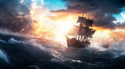 Skeleton crew sailing through a storm