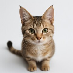 Obraz premium Adorable Tabby Cat Sitting on White Background