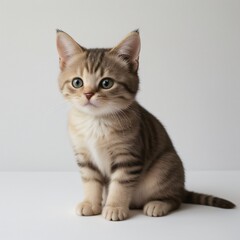 Obraz premium Adorable Tabby Cat Sitting on White Background