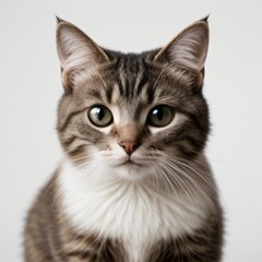 Obraz premium Adorable Tabby Cat Sitting on White Background