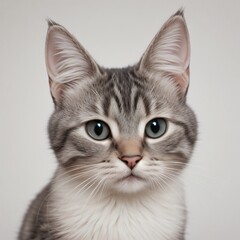 Obraz premium Adorable Tabby Cat Sitting on White Background