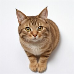Obraz premium Adorable Tabby Cat Sitting on White Background