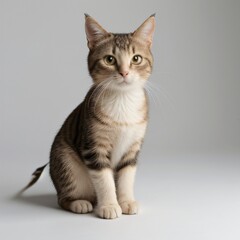 Fototapeta premium Adorable Tabby Cat Sitting on White Background