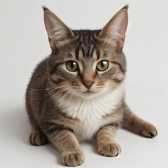 Obraz premium Adorable Tabby Cat Sitting on White Background