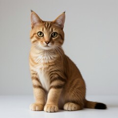 Obraz premium Adorable Tabby Cat Sitting on White Background