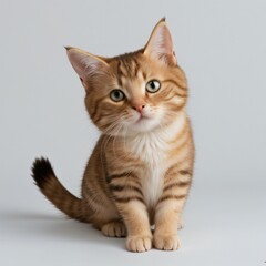 Obraz premium Adorable Tabby Cat Sitting on White Background