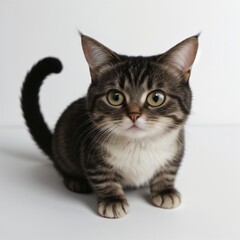 Obraz premium Adorable Tabby Cat Sitting on White Background