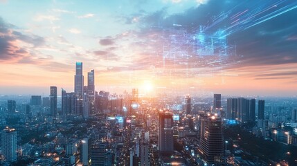 Obraz premium Smart AI society digital cityscape