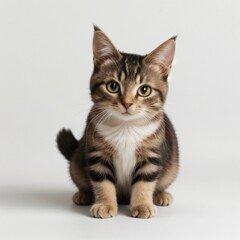 Obraz premium Adorable Tabby Cat Sitting on White Background