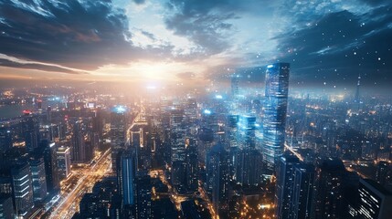 Fototapeta premium Smart AI society digital cityscape