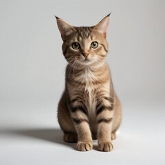 Obraz premium Adorable Tabby Cat Sitting on White Background