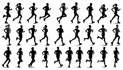 silhouettes of people running