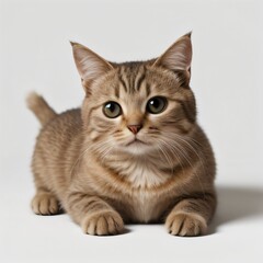 Obraz premium Adorable Tabby Cat Sitting on White Background