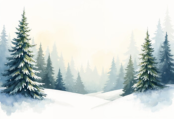 Illustration of watercolor forest with trees, natural landscape background