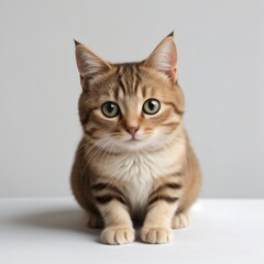 Obraz premium Adorable Tabby Cat Sitting on White Background