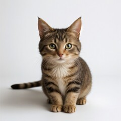 Obraz premium Adorable Tabby Cat Sitting on White Background