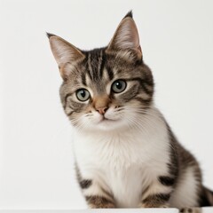 Obraz premium Adorable Tabby Cat Sitting on White Background