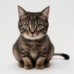 Obraz premium Adorable Tabby Cat Sitting on White Background