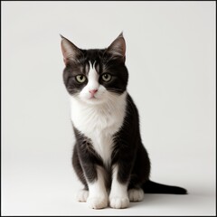 Adorable Tabby Cat Sitting on White Background