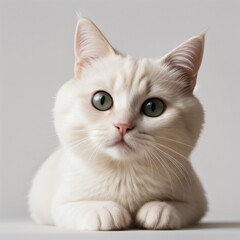 Adorable Tabby Cat Sitting on White Background