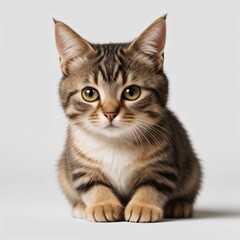Obraz premium Adorable Tabby Cat Sitting on White Background