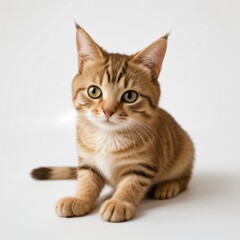 Adorable Tabby Cat Sitting on White Background