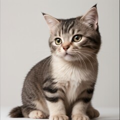 Obraz premium Adorable Tabby Cat Sitting on White Background