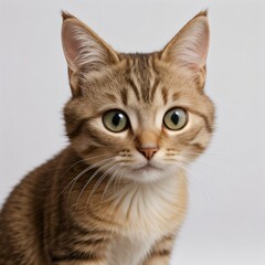 Adorable Tabby Cat Sitting on White Background