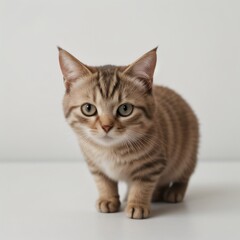 Fototapeta premium Adorable Tabby Cat Sitting on White Background