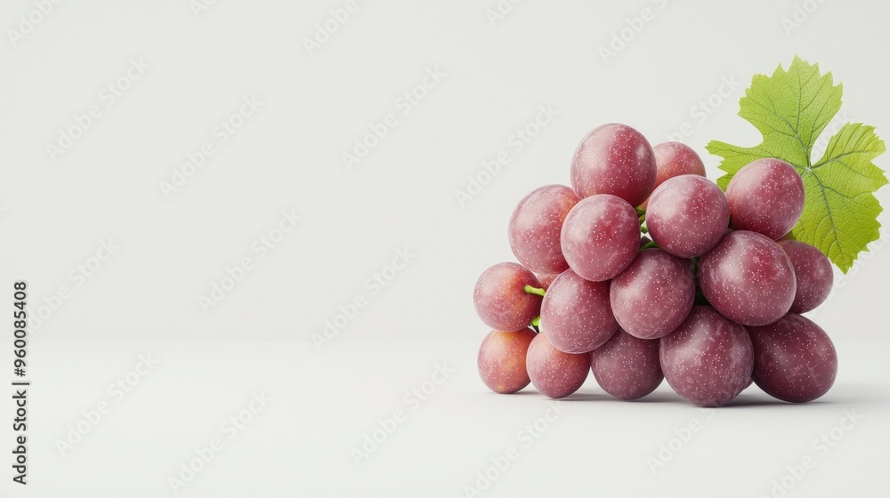 Wall mural Fresh bunch of red grapes with vibrant color and green leaf, perfect for health, nutrition, and culinary themes.