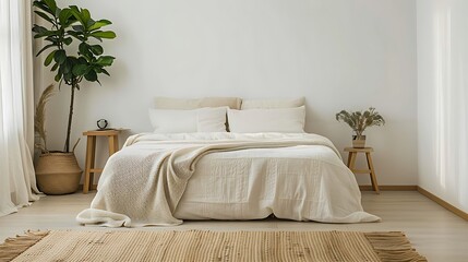 Minimalist bedroom with a neutral color palette and simple decor 