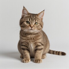 Obraz premium Adorable Tabby Cat Sitting on White Background