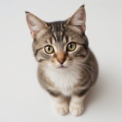 Obraz premium Adorable Tabby Cat Sitting on White Background