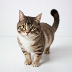 Obraz premium Adorable Tabby Cat Sitting on White Background
