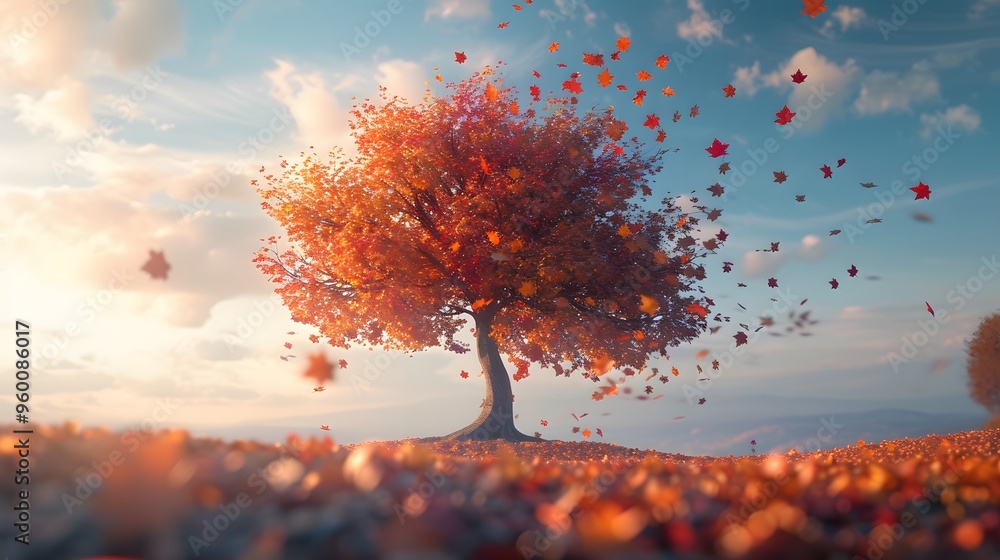 Aufkleber an animated tree with multicolored leaves during autumn ai generated illustration