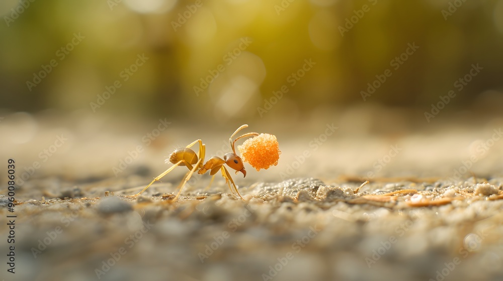 Poster an ant carrying a grain of sugar in a stark empty setting ai generated illustration