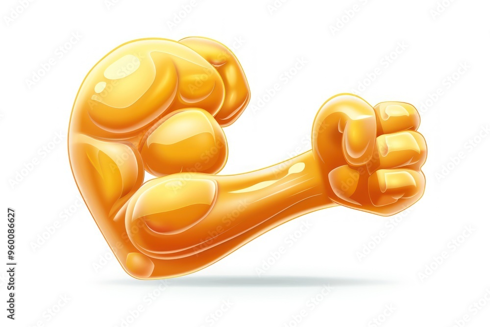 Wall mural a flexed bicep emoji icon shiny realistic texture isolated on a white background