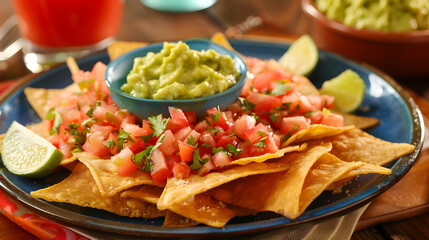 Fiesta Style Nachos With Guacamole And Salsa