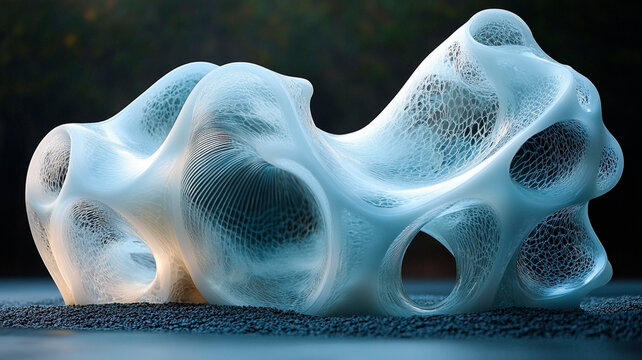Una estructura compleja y evolutiva hecha de formas transparentes e interconectadas, en constante cambio y crecimiento como una forma org&aacute;nica, que simboliza la naturaleza siempre cambiante 